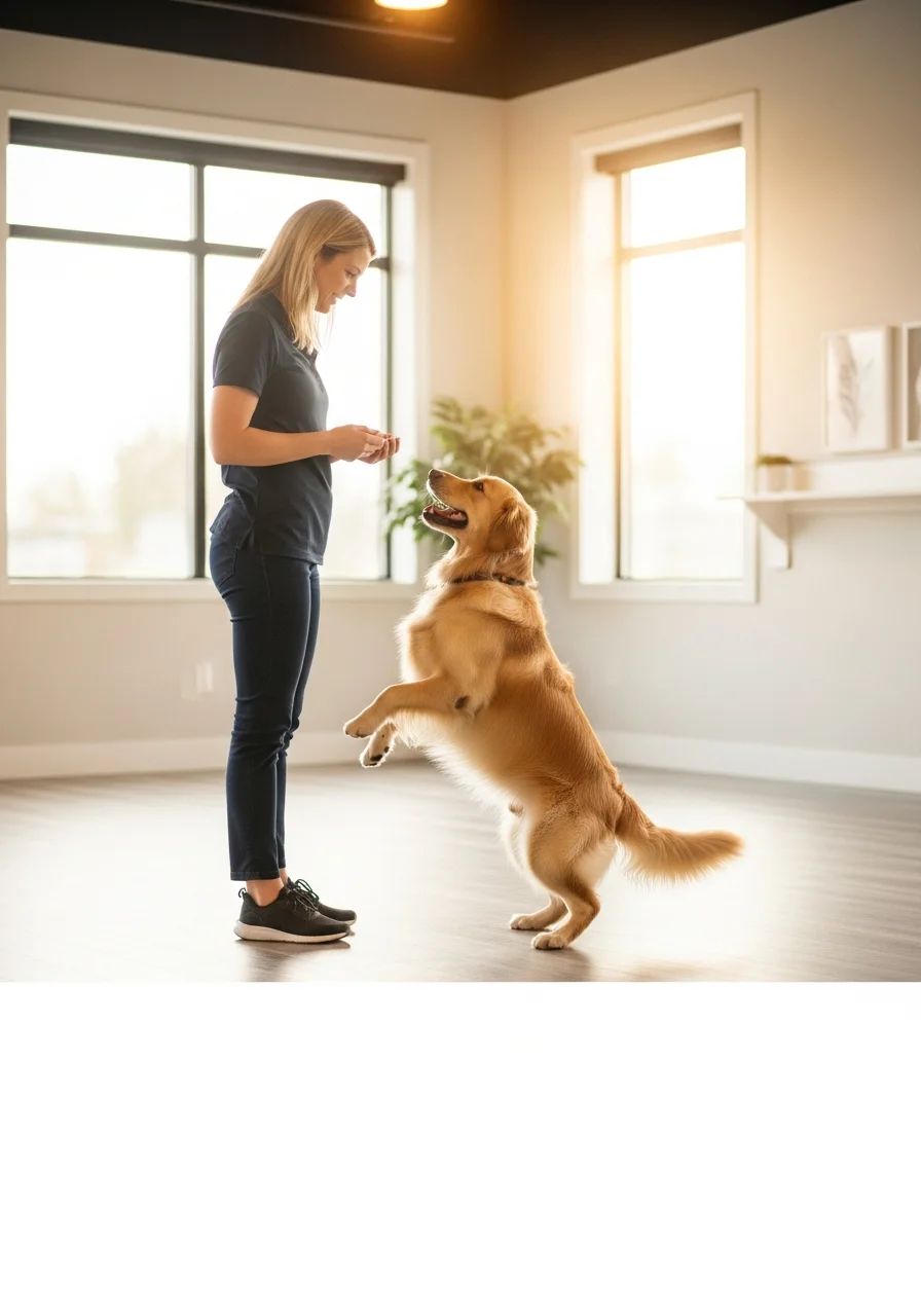 Dog behaviourist working with a golden retriever in a training session